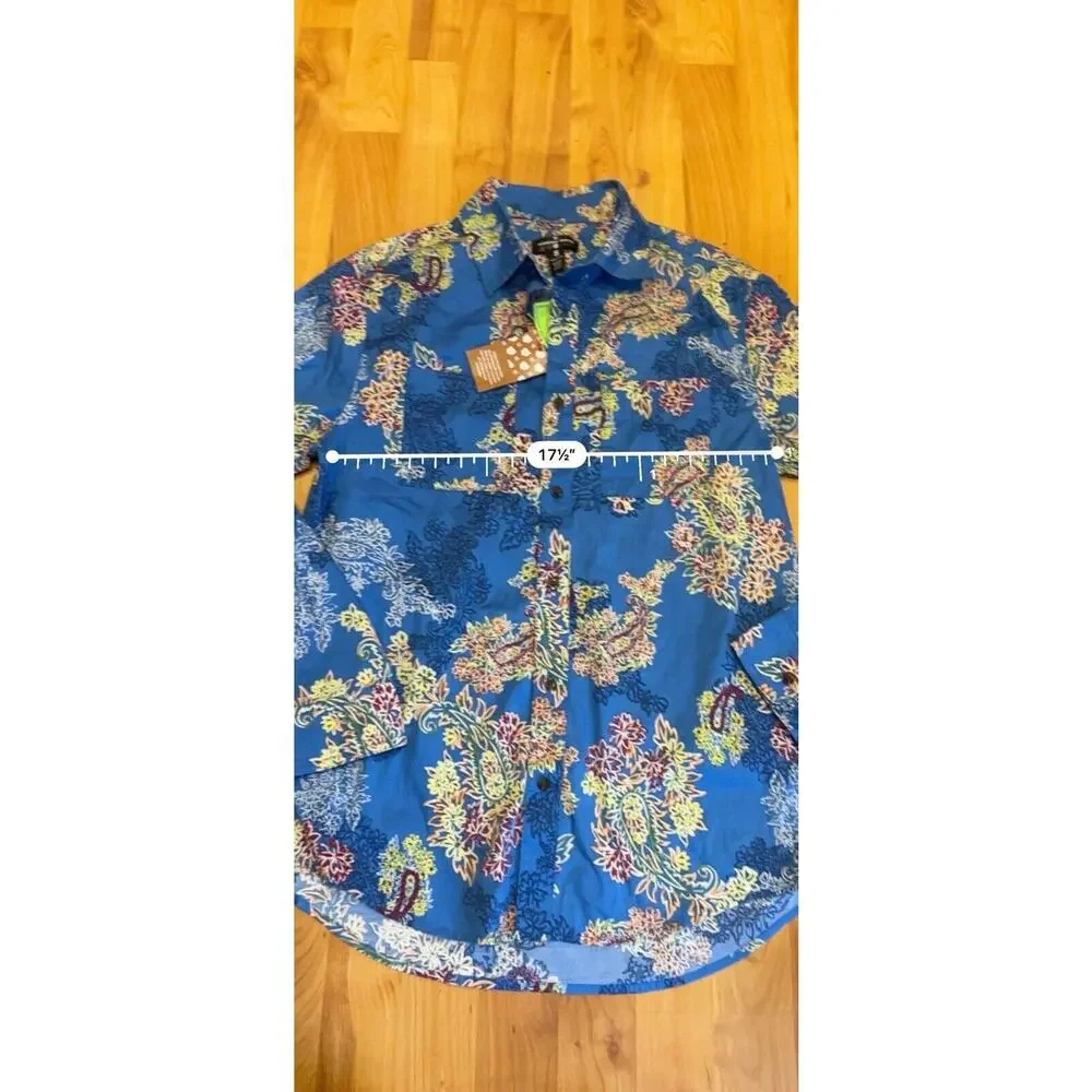 Houston White Blue Floral Long Sleeve Button Down Shirt Adult S New